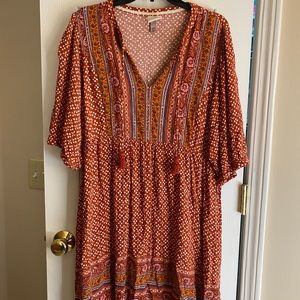 Knox Rose XXL 3/4 flutter sleeve A-line boho dress with pockets